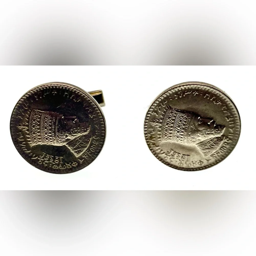 3 for $30 Vintage SilverTone Coin Cufflinks Ethiopia King Emperor Haile Selassie